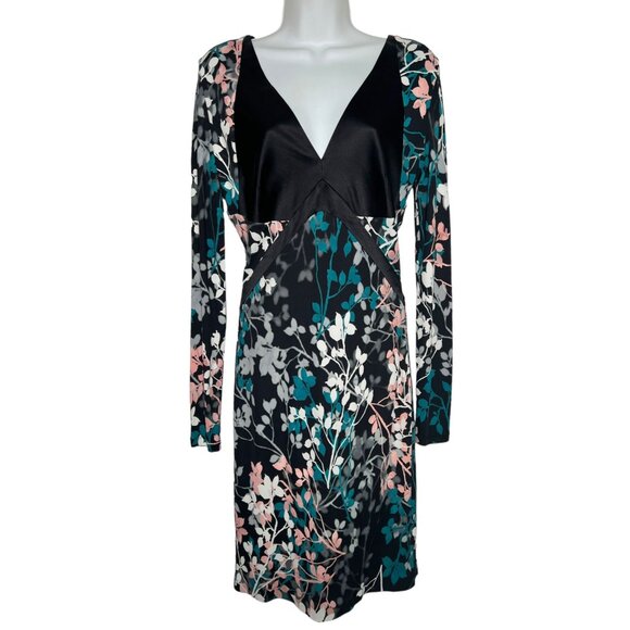 NWT roberto cavalli Dress Leaf Botanical Print Knit V-neck Black Green Pink US 6 - Picture 6 of 16